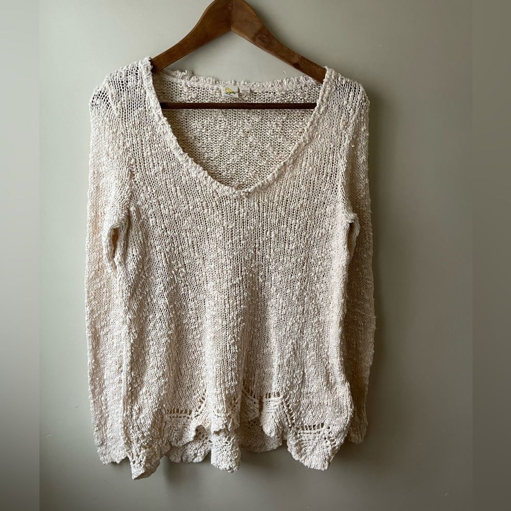 𝅺anthropologie yellow bird Soft Slub loose Knit V Neck Sweater extra small